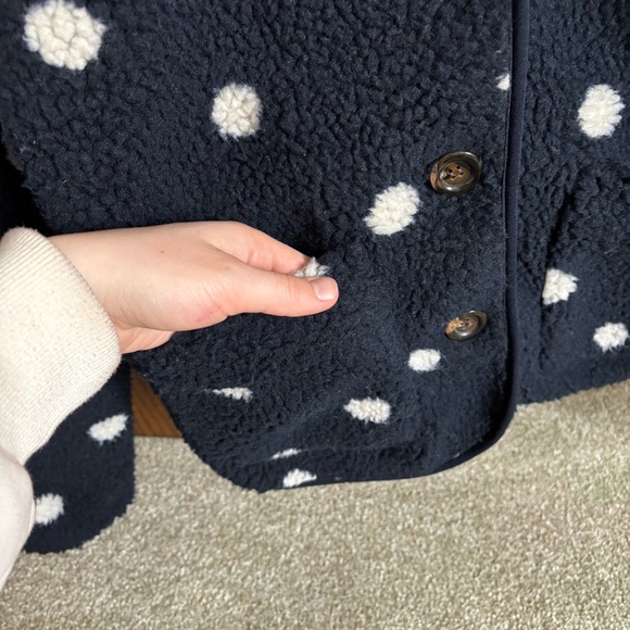Joanie Clothing Size XS Navy Blue Fuzzy Polka Dot Peter Pan Collar Jacket - Picture 2 of 6